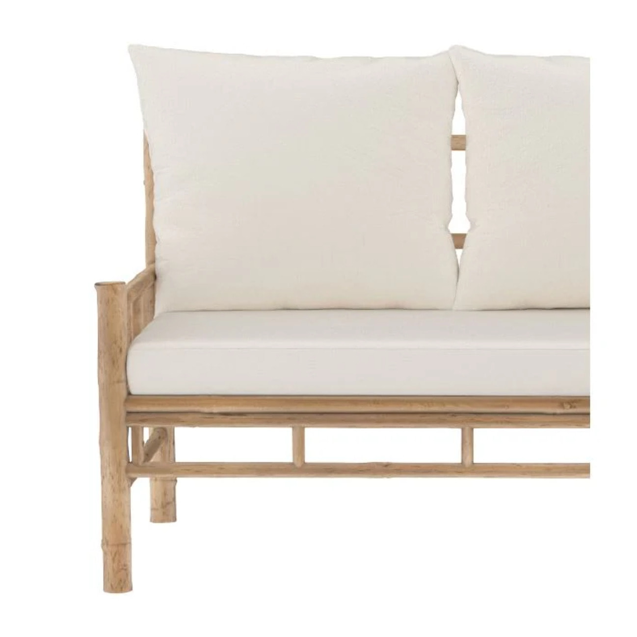 Canapé d'angle de jardin 4/5 places en bambou et coussins blancs - Vadella