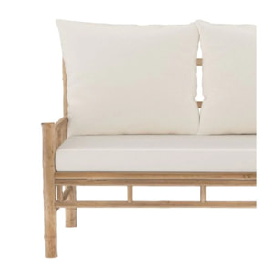 Canapé d'angle de jardin 4/5 places en bambou et coussins blancs - Vadella