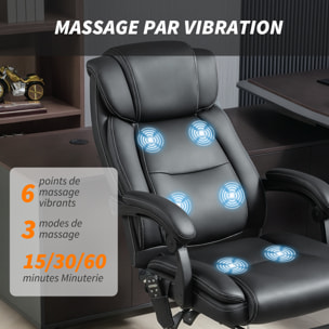 Fauteuil de bureau design massant chauffant inclinable repose-pieds rétractable synthétique noir