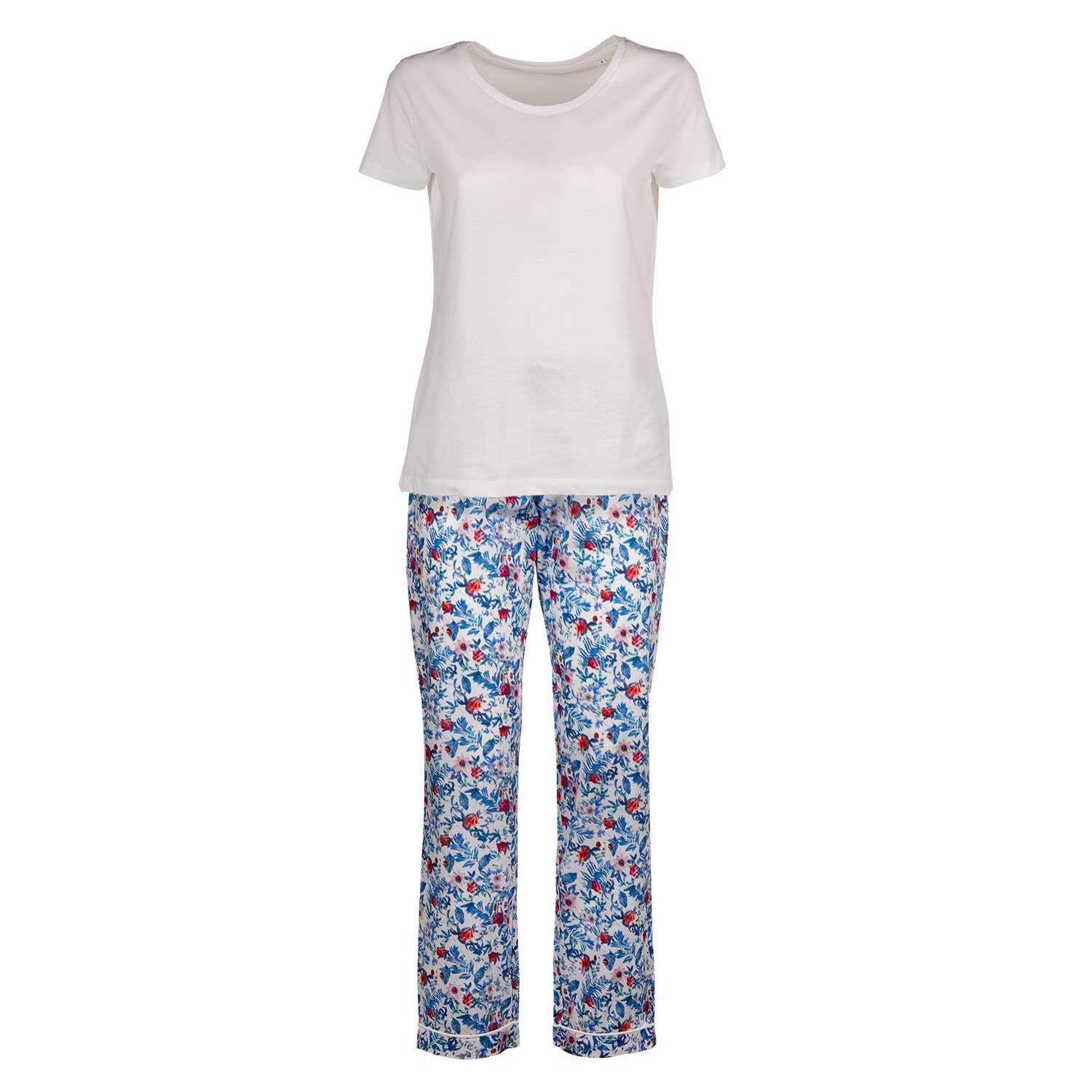Pigiama leggero DONNA cotone fiori blu e rossi