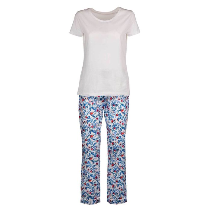 Pigiama leggero DONNA cotone fiori blu e rossi