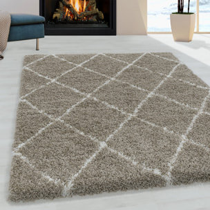 ALVOR - Tapis shaggy à poils longs motif berbère beige