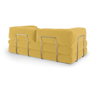 TRENDY - Canapé compressé 3 places modulable en velours côtelé jaune