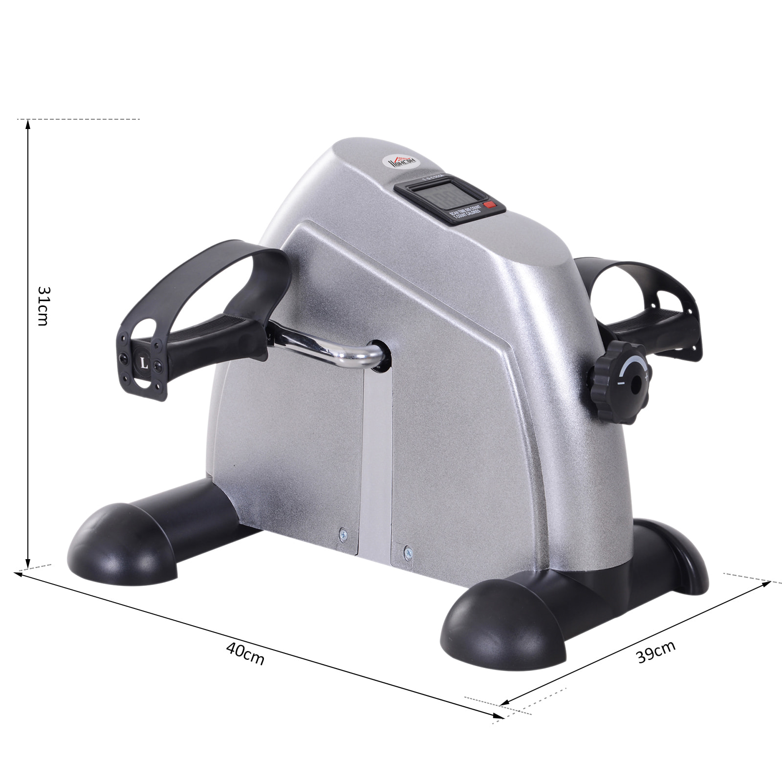 Mini vélo d'appartement pour jambes bras appareil de fitness avec écran LCD dim. 39L x 40l x 31H cm argenté