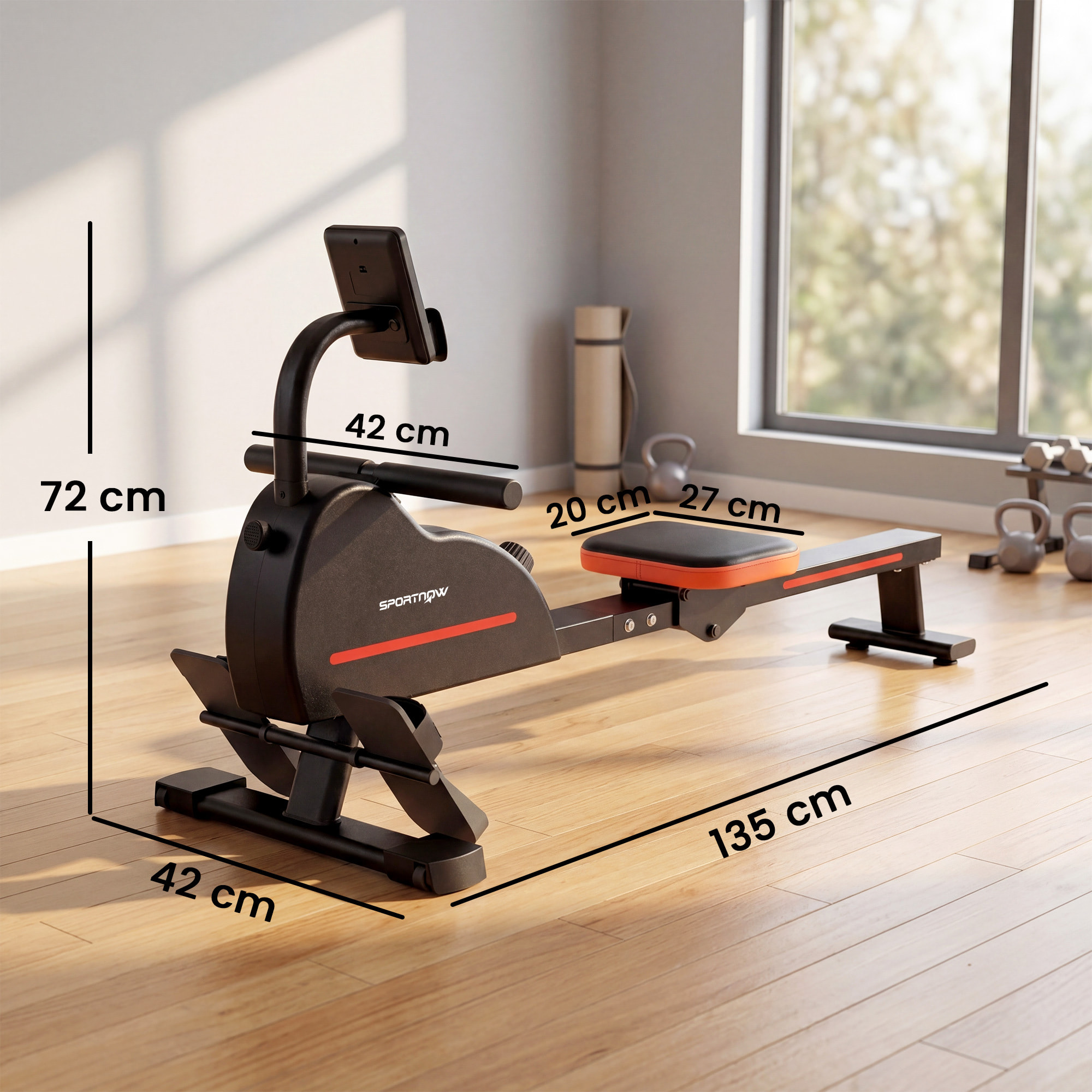 Rameur magnétique bluetooth connecté Kinomap & Zwift écran LCD noir rouge