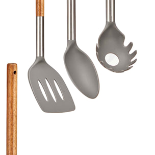 SET 5 UTENSILIOS COCINA madera y acero inox.