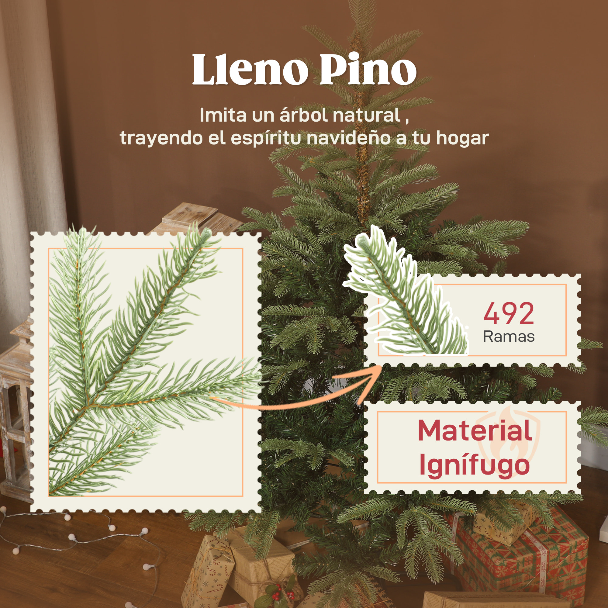 Árbol de Navidad Artificial 150 cm, Árbol de Navidad con 492 Ramas Densas y Soporte Metálico Plegable, Fácil Montaje, para Salón, Interior, Verde