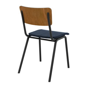 Lot de 2 chaises en bois foncé et velours bleu - Nico