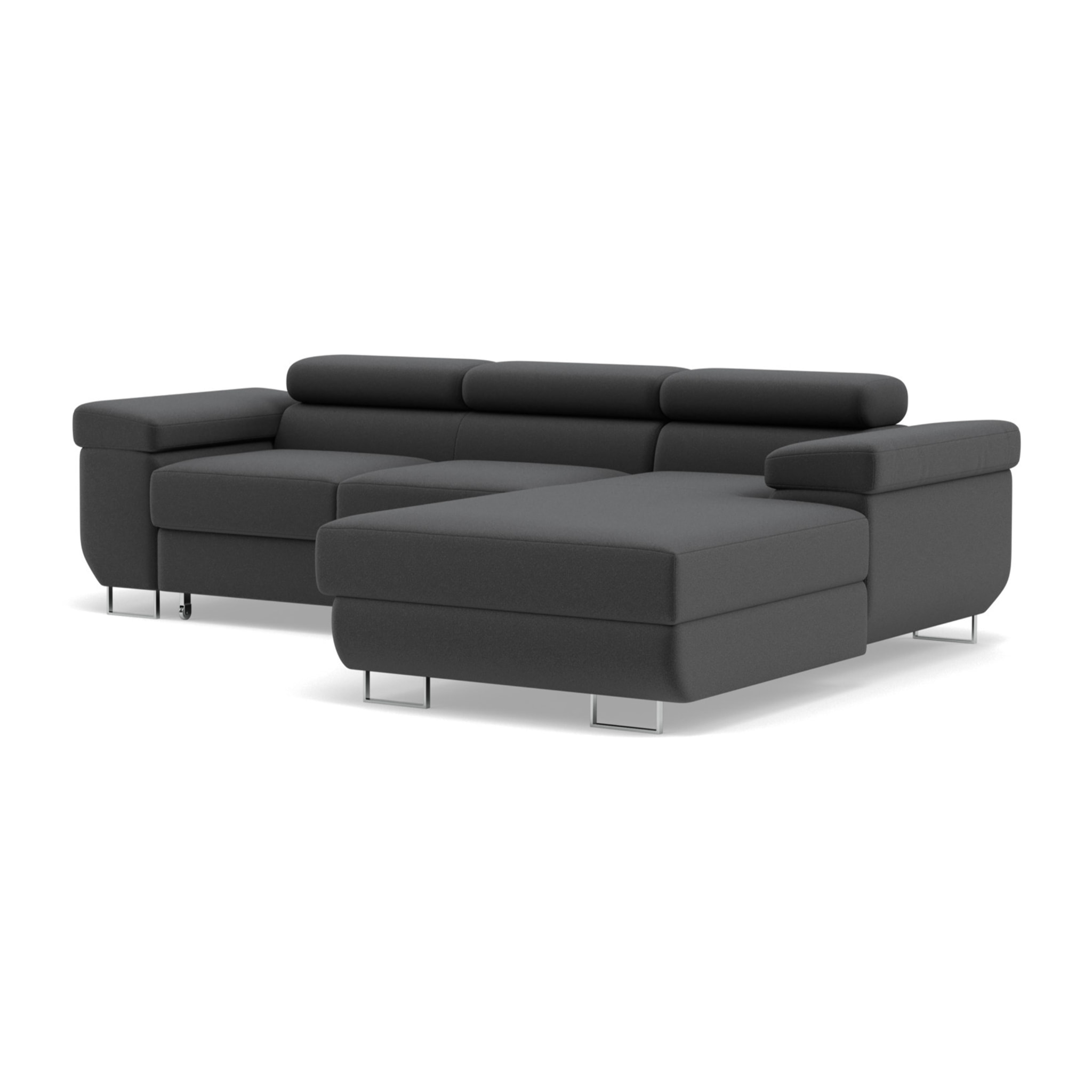 Pablo - canapé d'angle droit - 6 places - convertible avec coffre et têtières réglables - en velours - Gris foncé