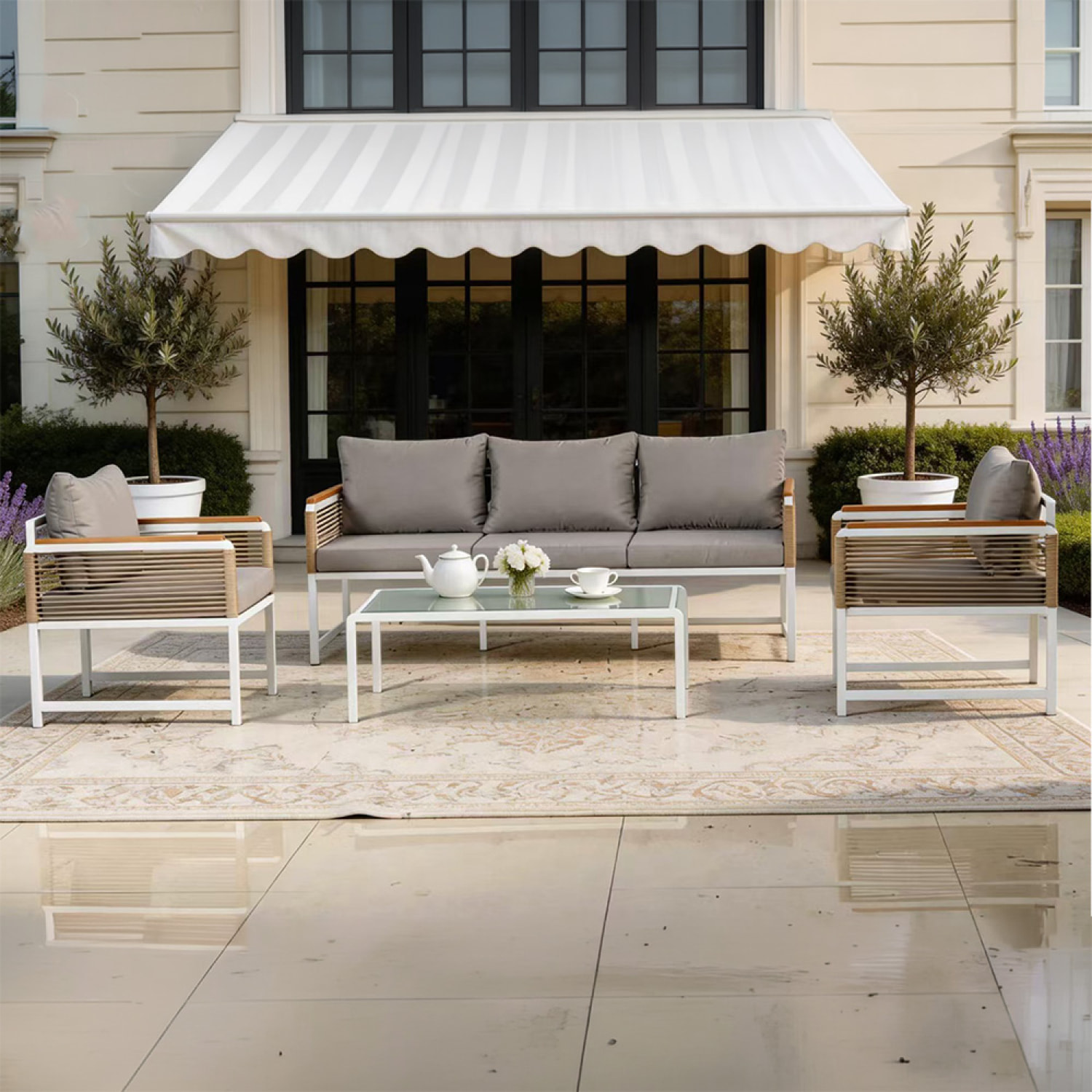 Salon de jardin 5 places avec table basse gris clair SALINE