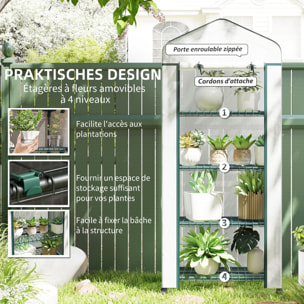 Serre de jardin balcon 4 étagères dim. 69 x 50 x 165 cm acier époxy bâche PE zippée haute densité blanc