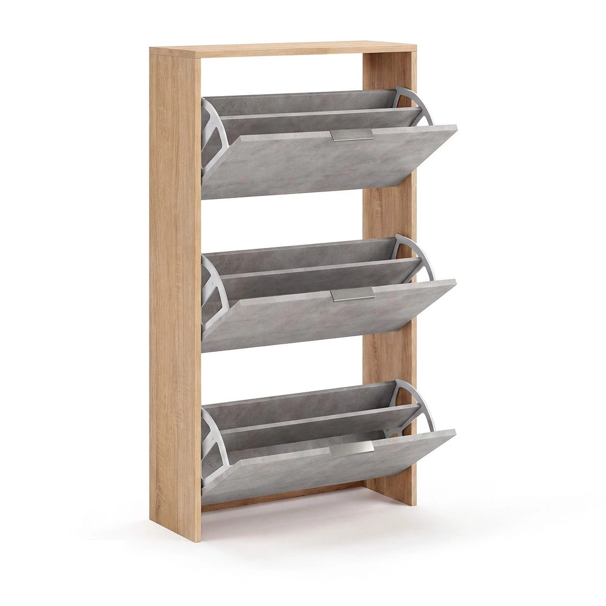 Zapatero de 3 puertas abatibles en roble canadian y gris cemento 60x113 cm Remi Roble Canadian - Gris Cemento