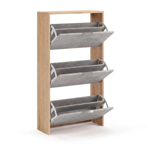Zapatero de 3 puertas abatibles en roble canadian y gris cemento 60x113 cm Remi Roble Canadian - Gris Cemento