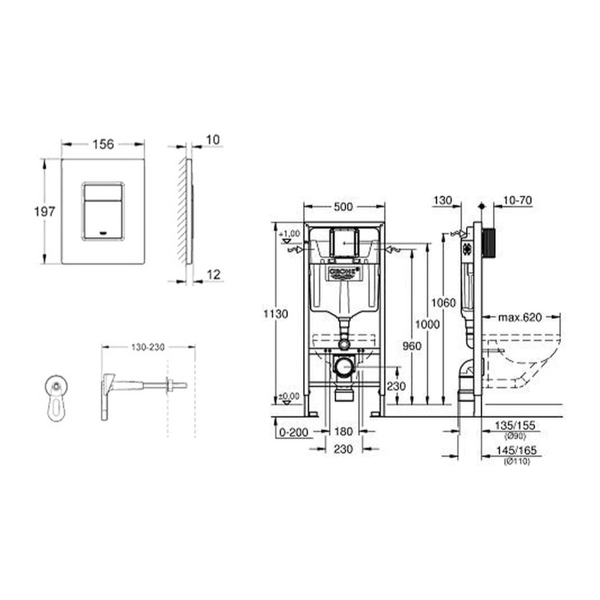 Pack WC Bâti-support Rapid SL + WC sans bride Brevis + Abattant softclose + Douchette bidet + Plaque chrome