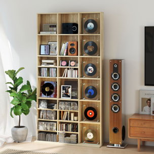 Étagère rangement CD/DVD meuble de rangement pour 1116 CDs 33 compartiments réglables en hauteur 102 x 24 x 195 cm effet bois clair