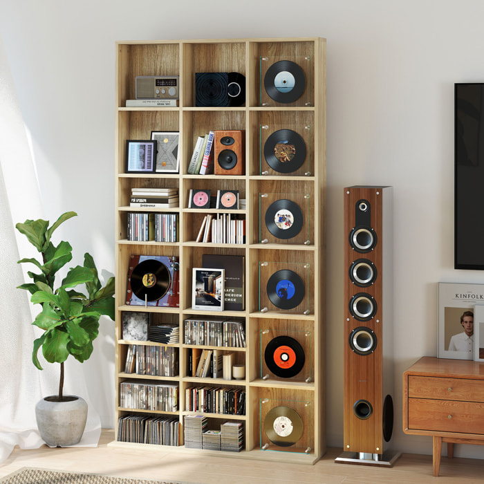 Étagère rangement CD/DVD meuble de rangement pour 1116 CDs 33 compartiments réglables en hauteur 102 x 24 x 195 cm effet bois clair