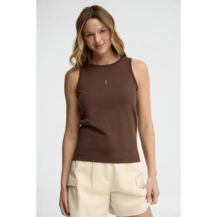 Camiseta sin mangas color chocolate de corte slim con bordado Rigby Go