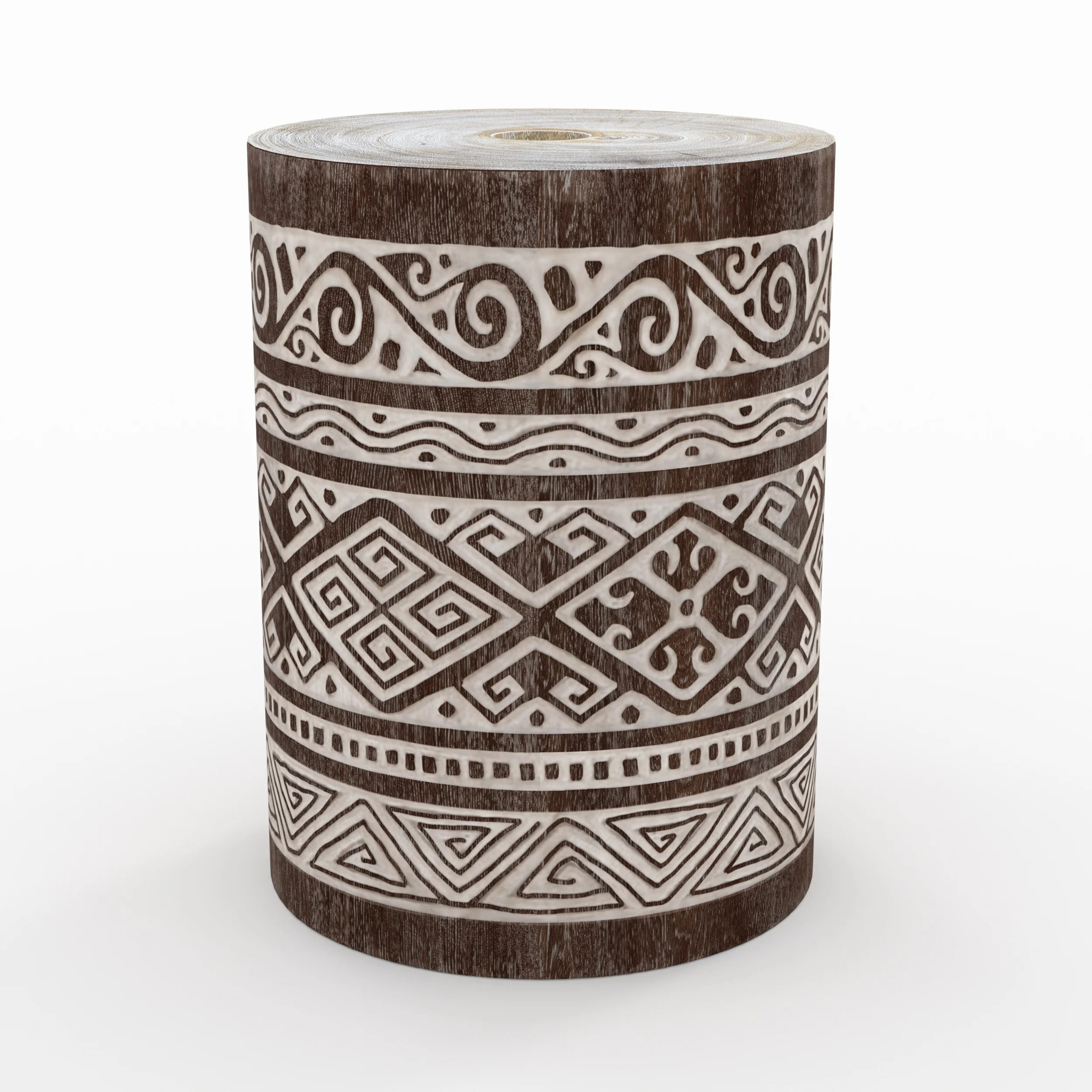 Pied de parasol en bois de suar et gravures blanches - Taga