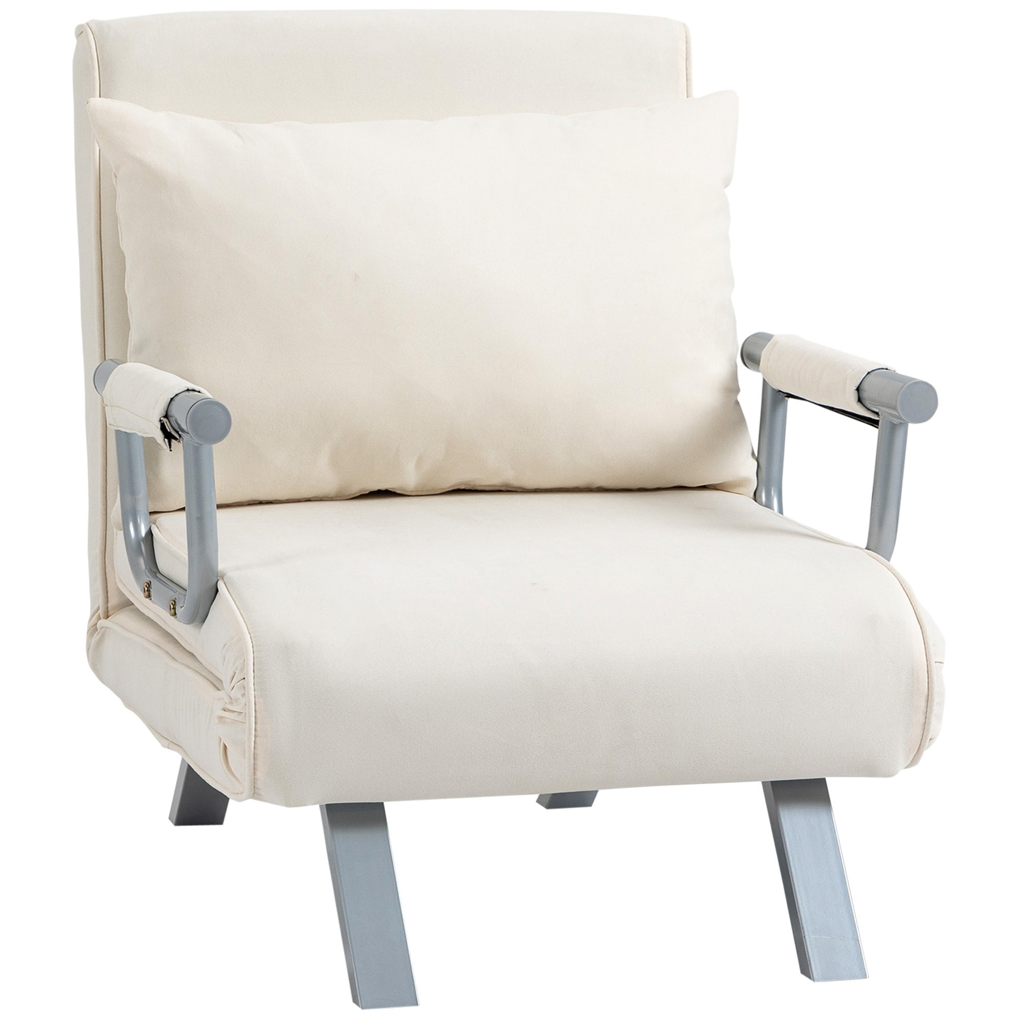 Sofá Cama Individual Sillón Cama Individual Sillón Reclinable con Almohada para Salón Dormitorio Oficina Carga 100 kg 65x69x80 cm Crema