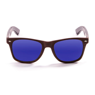Gafas de sol OCEAN BEACH WOOD - Patilla marrón bambú con montura marrón oscuro y / Revo azul