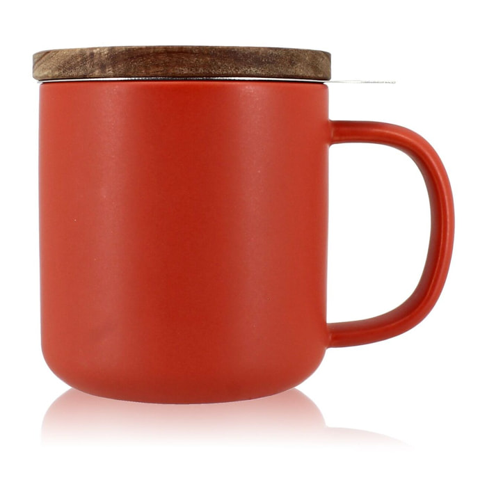 Tisanière en grès rouge avec couvercle en bois d'acacia 300ml JULIET