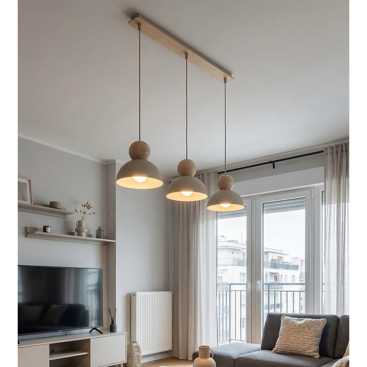 Lampada a sospensione Kaki in acciaio e legno color moka