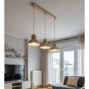 Lampada a sospensione Kaki in acciaio e legno color moka