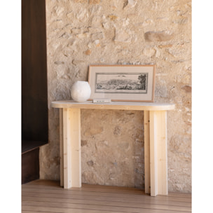 Consola de madera maciza tono natural de 120x80cm Alto: 80 Largo: 120 Ancho: 35