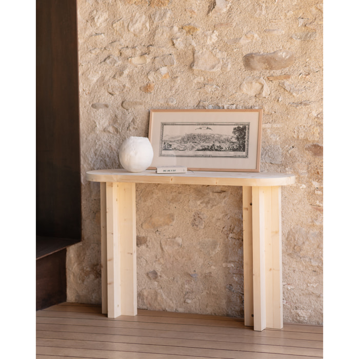 Consola de madera maciza tono natural de 120x80cm Alto: 80 Largo: 120 Ancho: 35