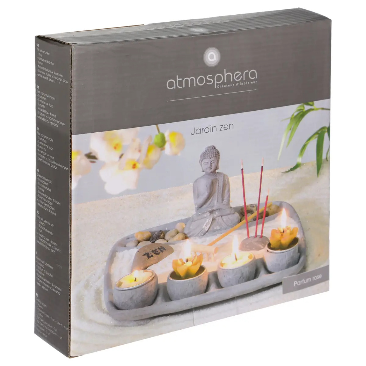 Jardin zen avec 4 bougies Aditya 23x23cm ciment