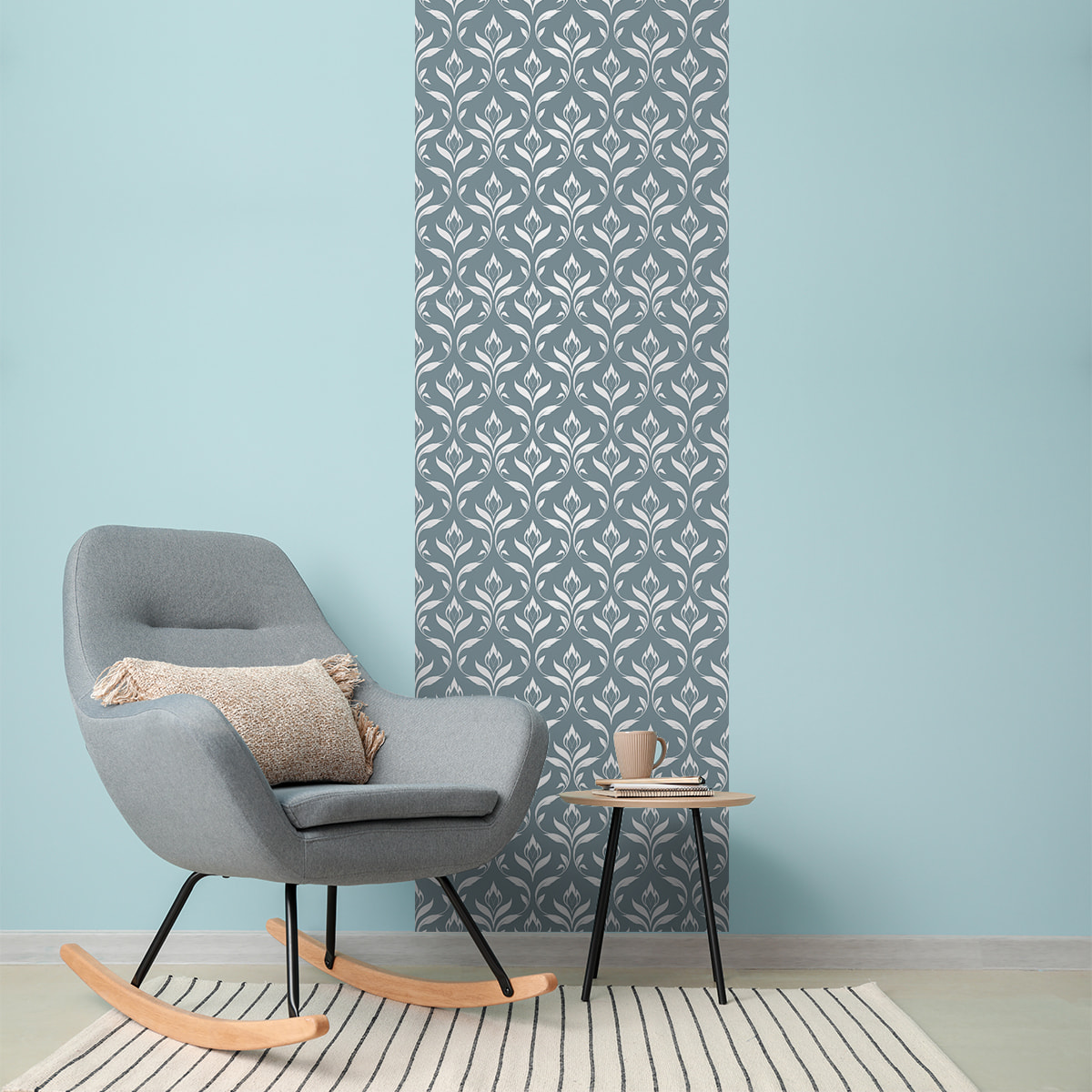 Papier peint intissé pré-encollé - SCANDINAVE BAROQUE FLORAL BLEU GRIS - 1 rouleau