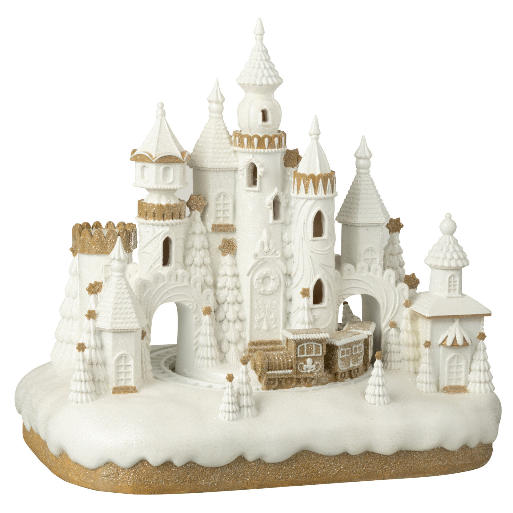 J-Line décoration Pain D'épice Château + Train - polyrésine - beige/blanc