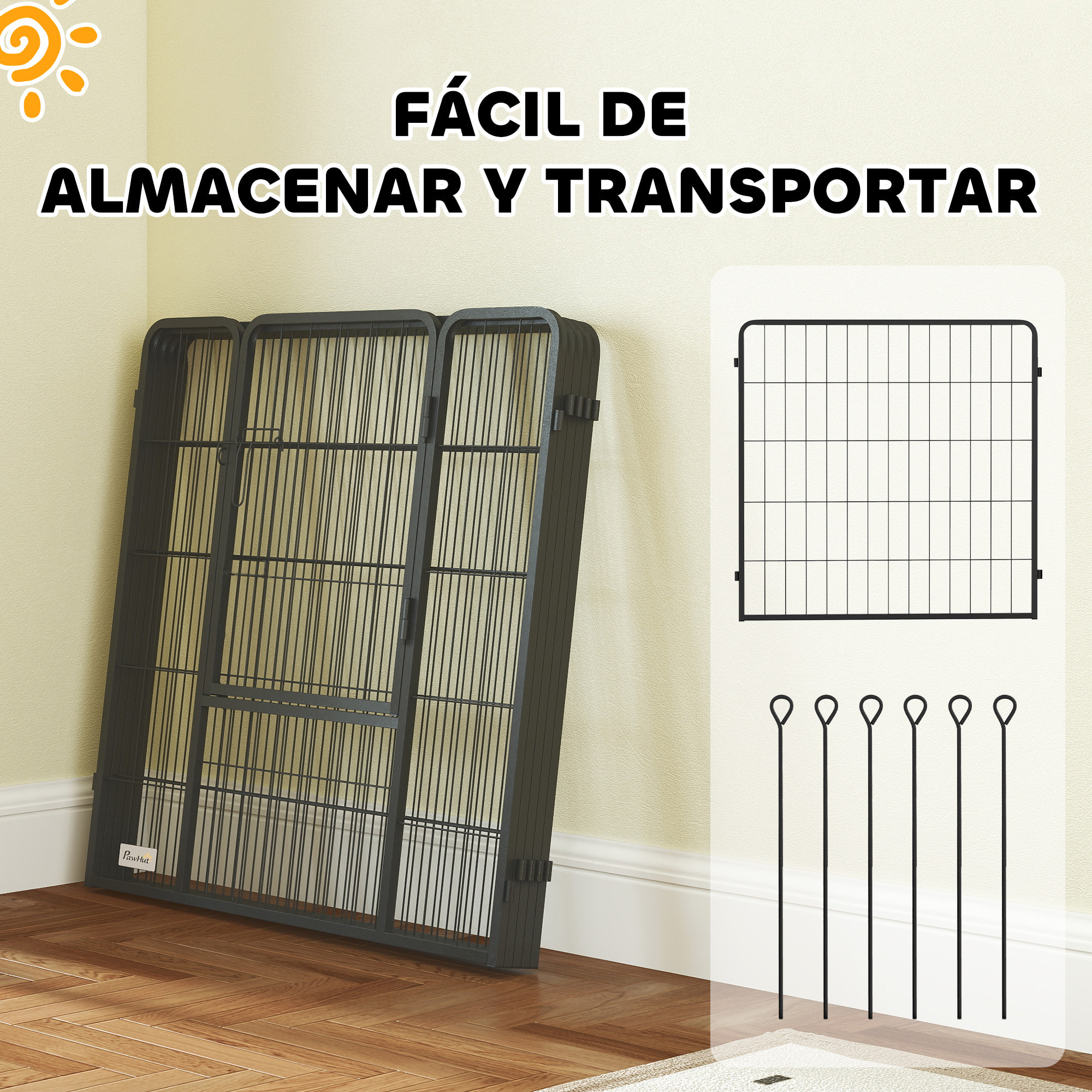 Parque para Perros de 6 Paneles de 80 cm de Altura, Vallas para Perros de Acero Plegable, con Puerta, para Interior y Exterior, Negro