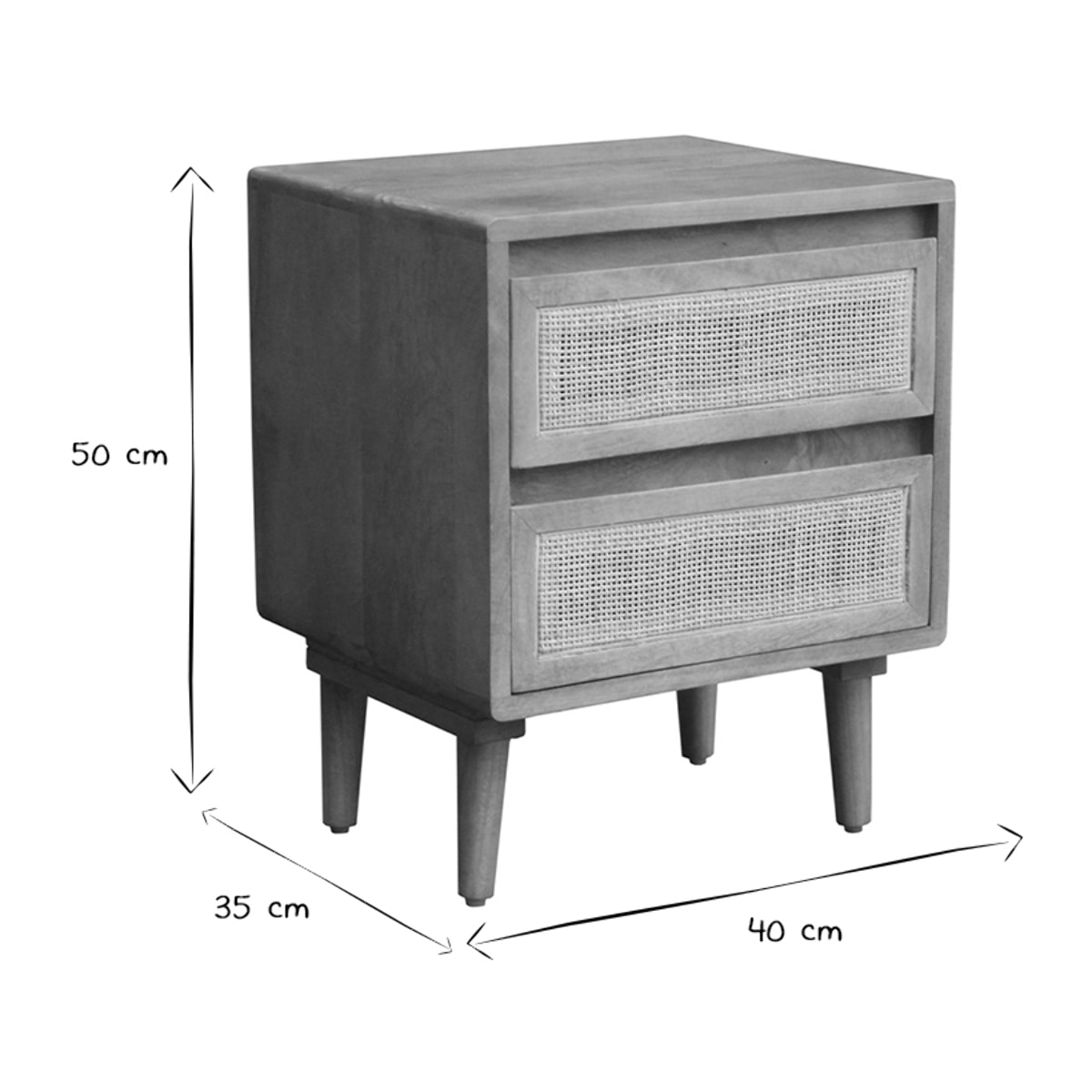 Tables de chevet en bois manguier massif et cannage rotin avec rangements 2 tiroirs (lot de 2) ACANGE