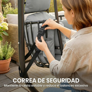Silla Colgante Huevo con Soporte, Columpio de Jardín Exterior con Cesta Plegable, Reposacabezas, Cojín, Bolsillo Lateral, Columpio Colgante para Interior y Exterior, Carga 120 kg, Gris Oscuro