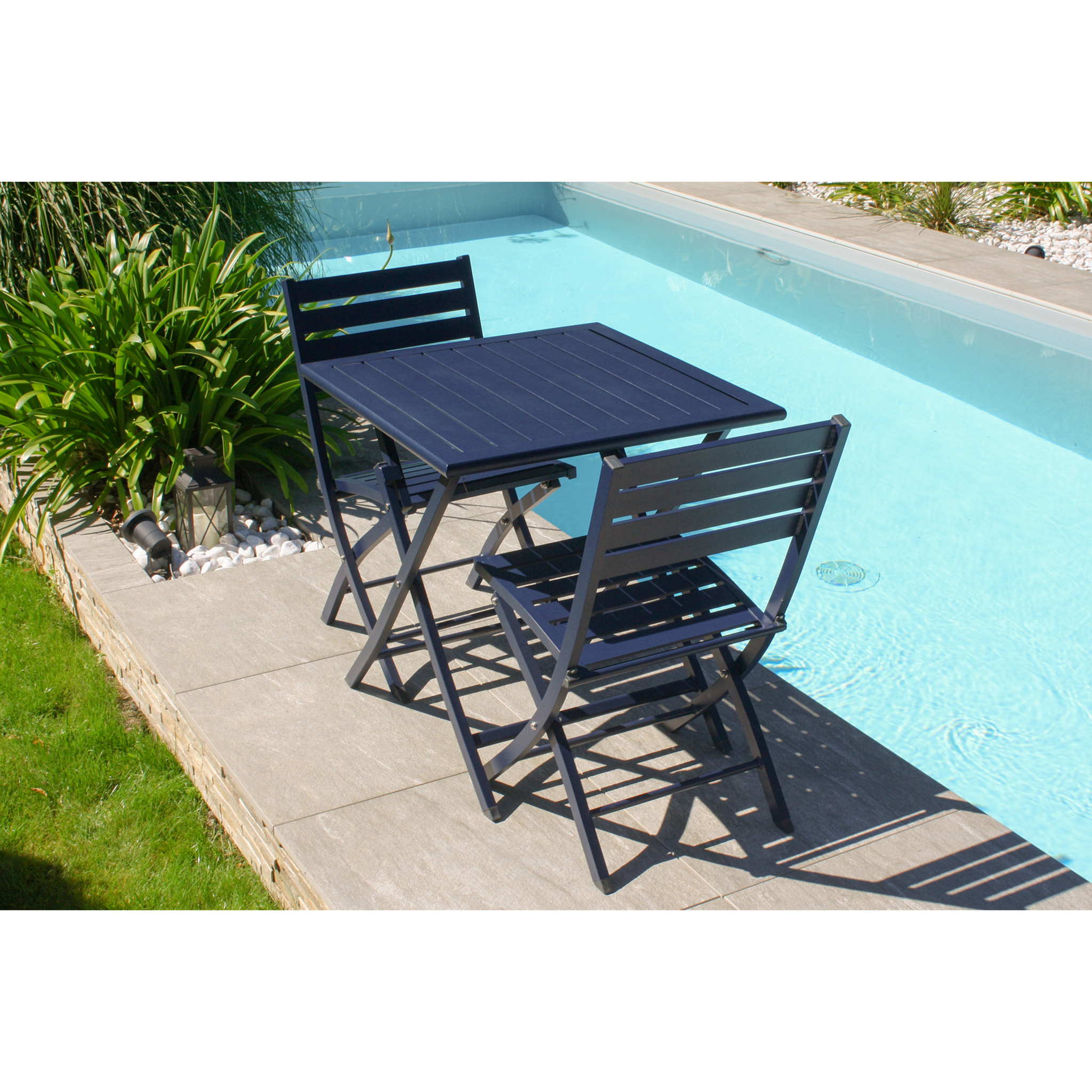 MARIUS - Lot de 2 chaises de jardin en aluminium bleu marine