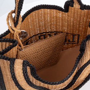 Bergamasco Bolso shopper Mujer. Fabricado en paja trenzada diseño "Love Me".