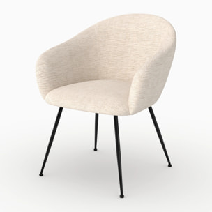 Fauteuil en tissu blanc chiné et pieds en métal noir - Socky