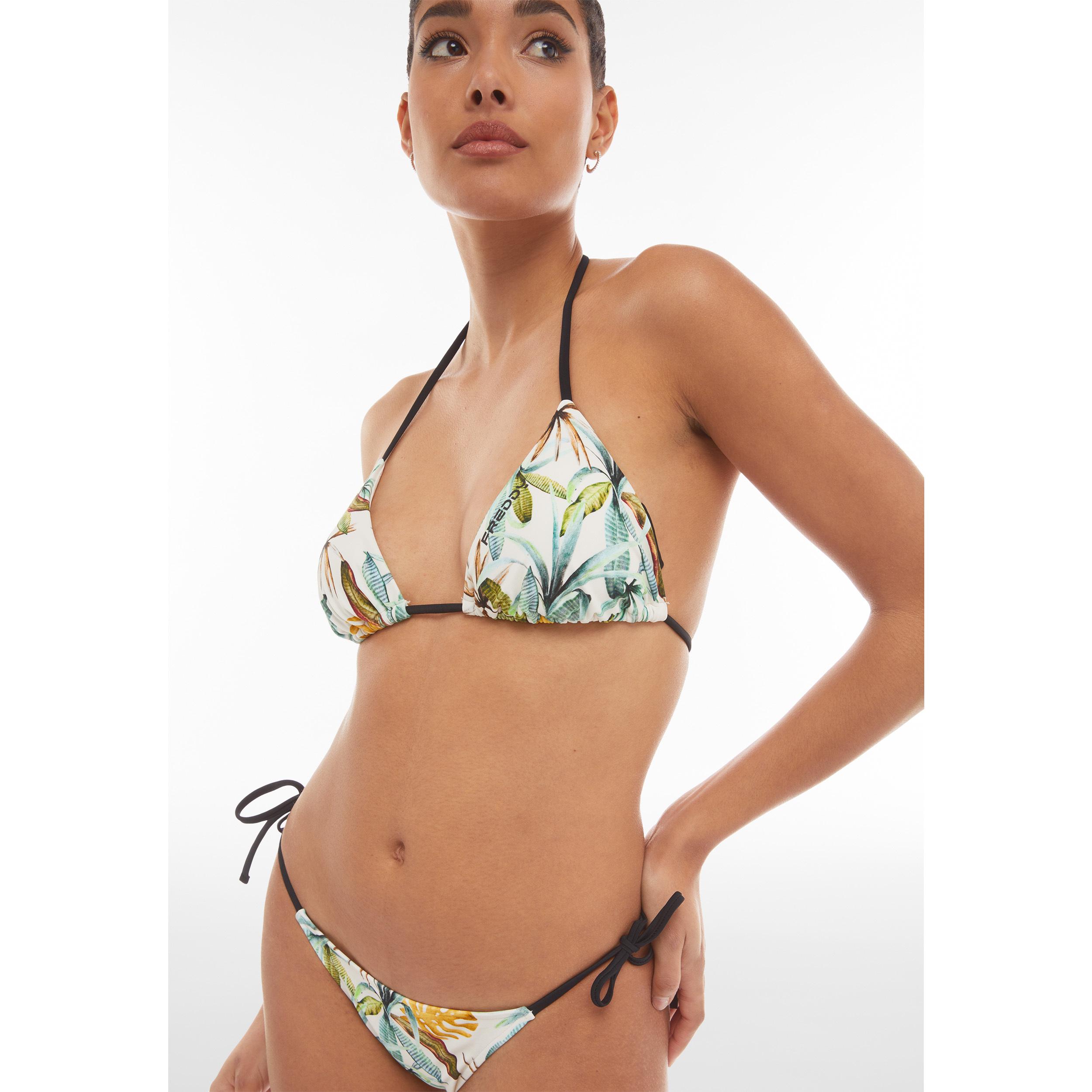 Top bikini a triangolo stampa foliage tropical all over