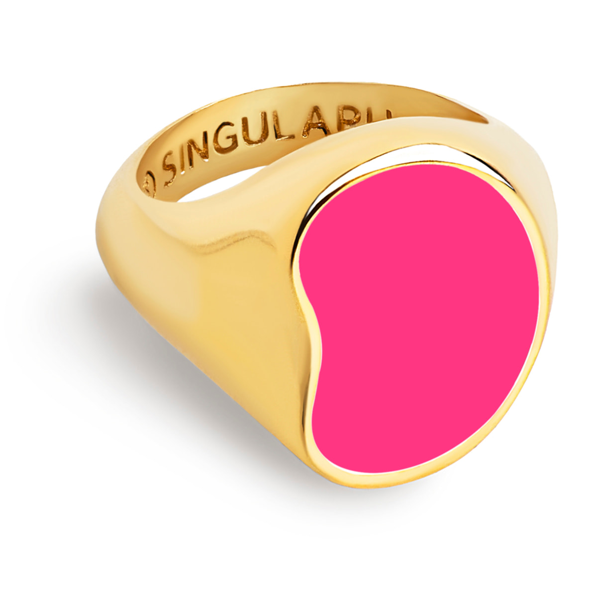 Anillo Signet Bean Neon Pink Enamel Baño Oro