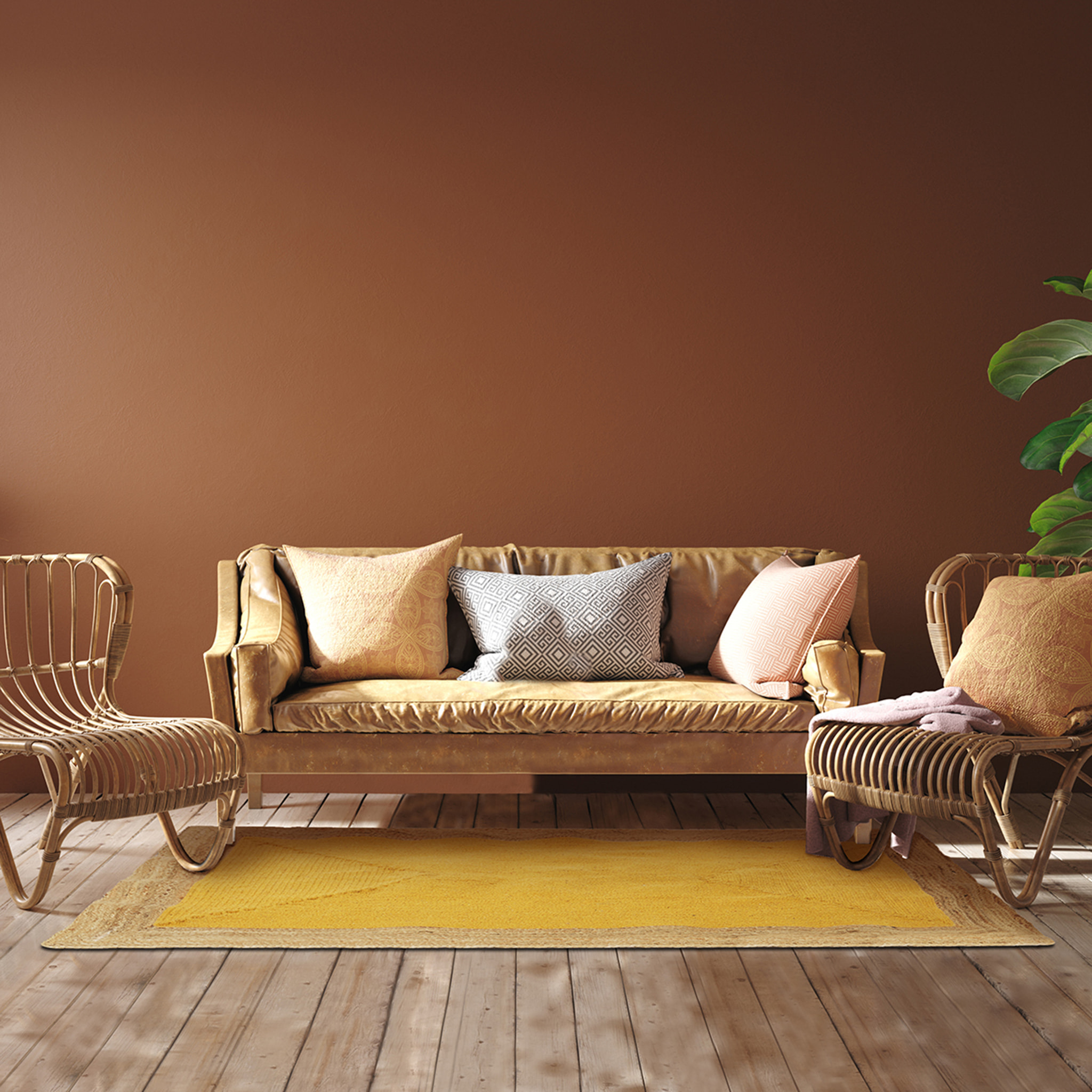 Tapis Jute Coton Moutarde 120x170cm