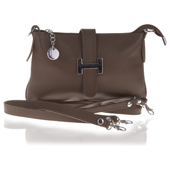 FIRENZE ARTEGIANI Borsa a Mano da Donna Allerona. Vera Pelle Dollaro Made in Italy 24x2x14 Cm. Colore: Tortora Scuro