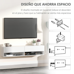 Mueble de TV de Pared Mueble de TV para Salón con 2 Compartimentos y 2 Armarios con Puertas Abatibles Mueble para Televisión de 60 Pulgadas 140x32x31 cm Blanco