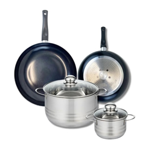 Ensemble de 2 Poêles de cuisson 24 et 28 cm et 2 faitouts 16 et 24 cm Elo Prima Brillant