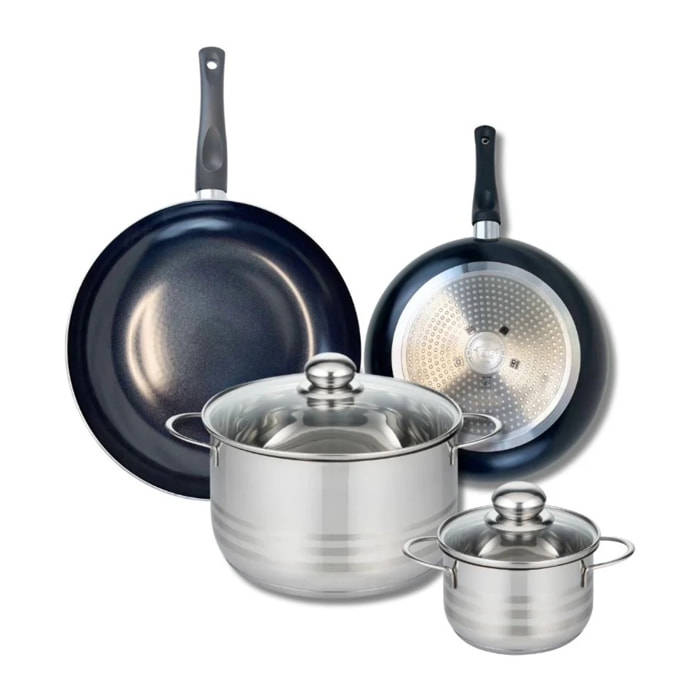 Ensemble de 2 Poêles de cuisson 24 et 28 cm et 2 faitouts 16 et 24 cm Elo Prima Brillant