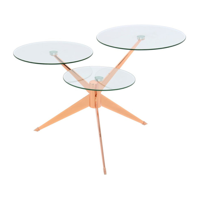 Tavolino da salotto Triplet in vetro e metallo rosé
