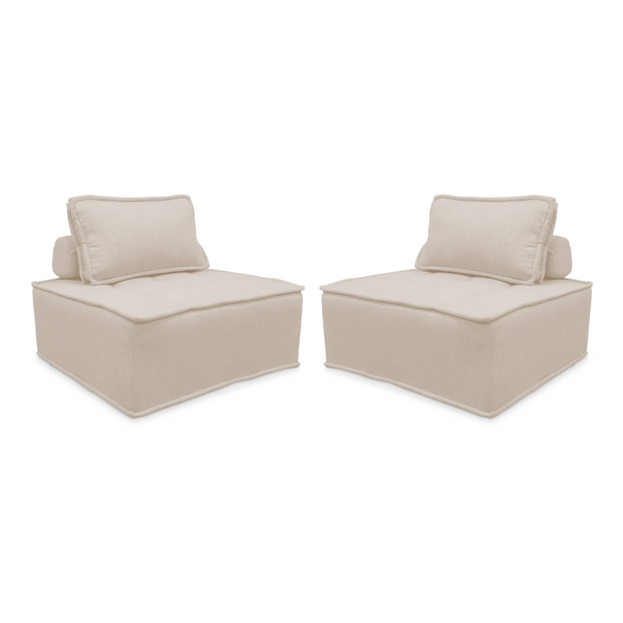 Lot de 2 chauffeuses pour canapé modulable tissu capitonné crème avec un coussin