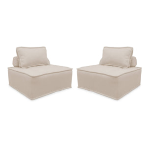 Lot de 2 chauffeuses pour canapé modulable tissu capitonné crème avec un coussin