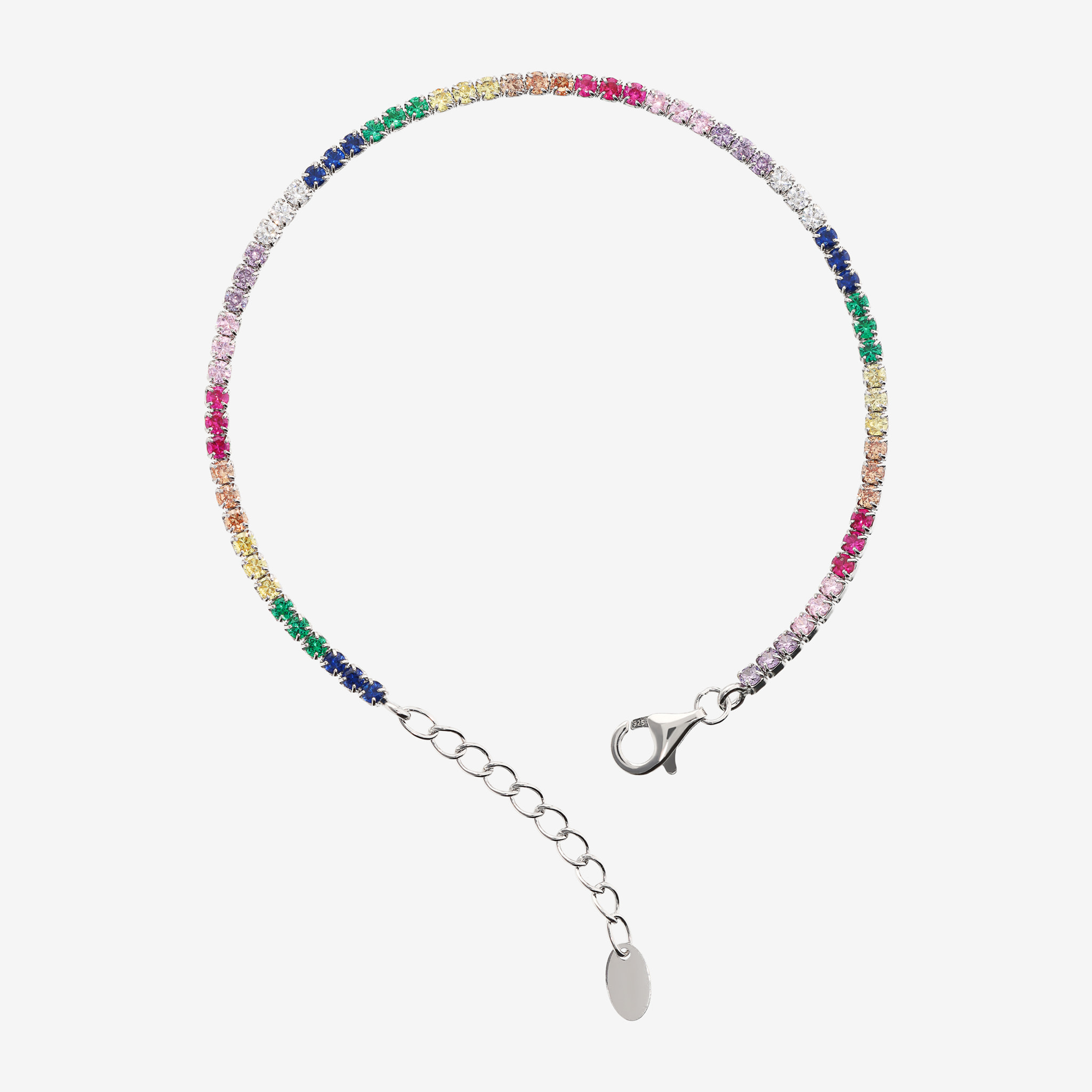 Bracciale Tennis Arcobaleno in Argento 925 placcato Platino con Cubic Zirconia
