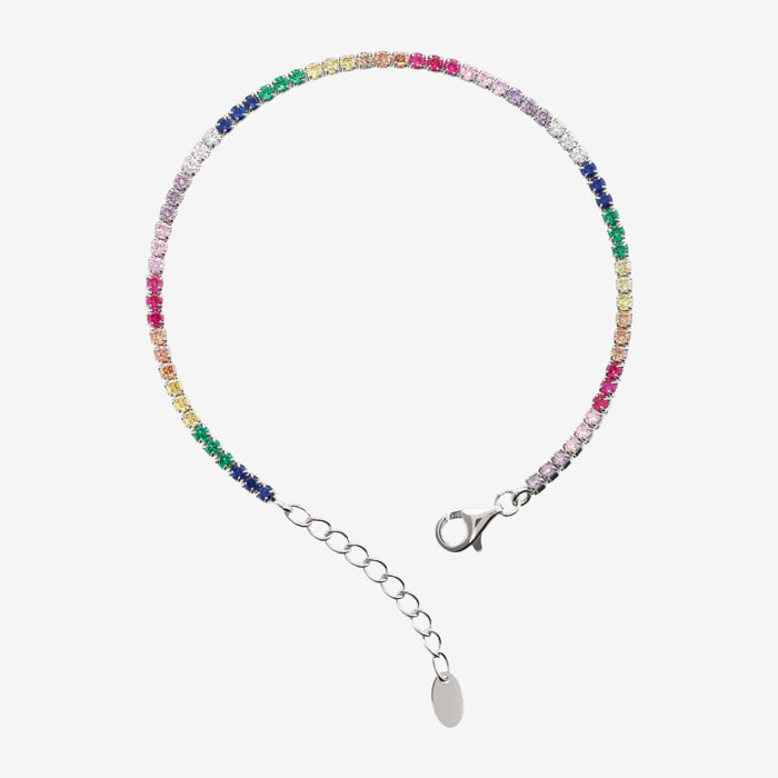 Bracciale Tennis Arcobaleno in Argento 925 placcato Platino con Cubic Zirconia